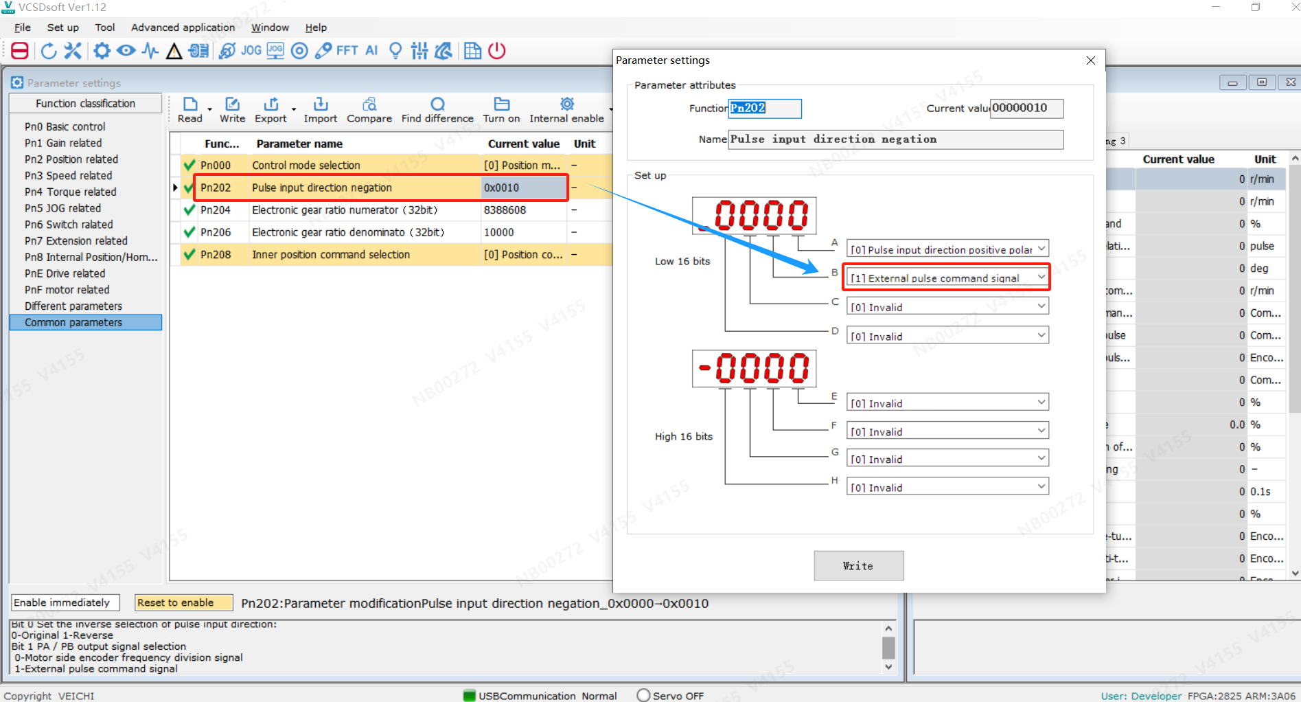 VCSDsoft Pn202 parameter setting